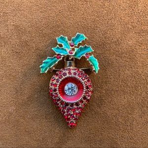 Vintage MCM Christmas Ornament Red Rhinestone Dangle Brooch